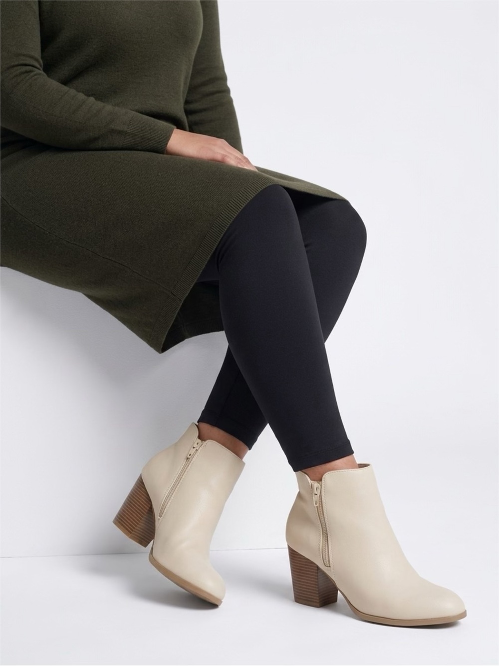 Style & Co Women’s Cream Ankle Booties - Neutral Block Heel